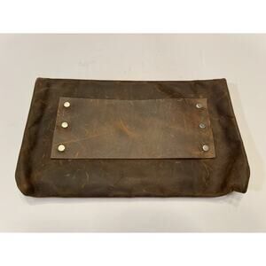 Coastal Hillbilly Brown Leather Clutch Purse Zipper Hand Made Rustic